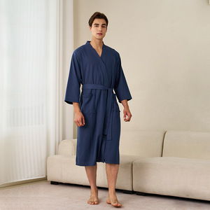 <span class=keywords><strong>Accappatoio</strong></span> Morbido e Leggero in Tessuto Waffle per Coppie, Taglie Forti, Asciugatura Rapida, Maniche 3/4, Scollo a V, Abbigliamento Casual per Casa - Product Image 4