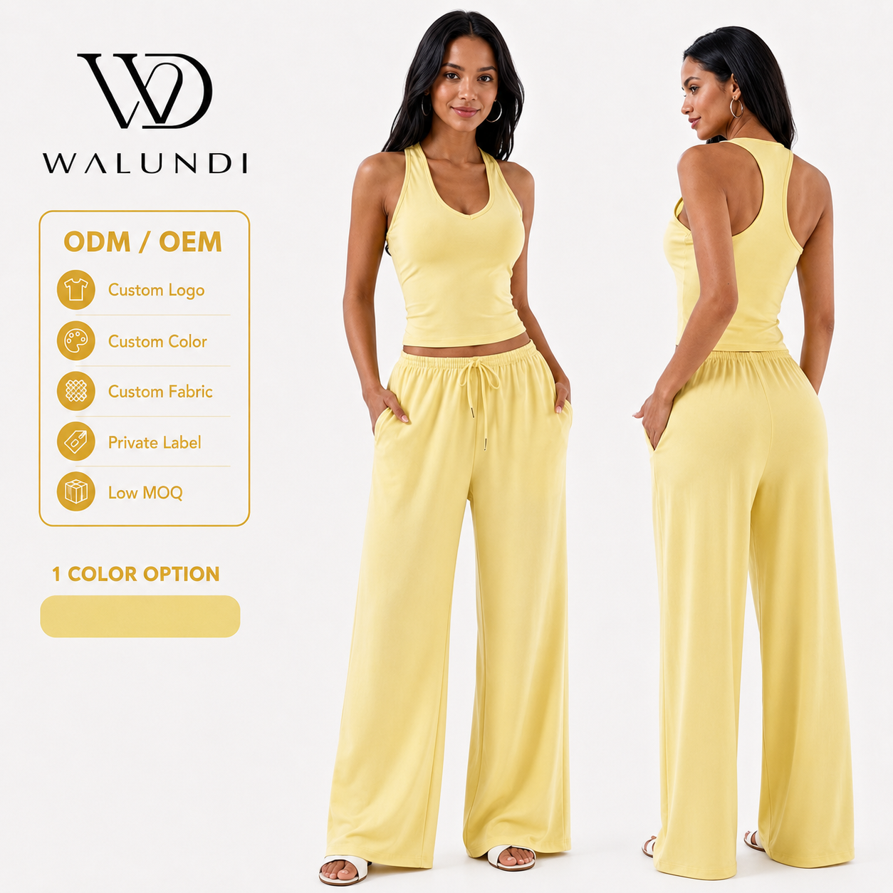 Casual Wide Leg Yoga Set Women Loungewear 2 Piece Loose Fit Sleeveless Racerback Tank Top Palazzo Pants Pockets Travel Outfit