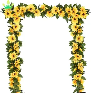 Artificial Sunflower Garland Silk Vine Artificial Flowers with Green Leaves Wedding Table Party Garden Wall Backdrop Decoration