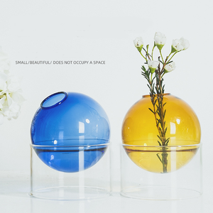 Vaso a forma di sfera di vetro colorato creativo all'ingrosso con Base cilindrica in vetro Nortern europa vaso da tavolo casa Derco - Product Image 5