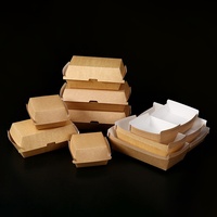 Boîte à burger personnalisée en kraft couché pour le commerce extérieur, estampage de qualité alimentaire, emballage commercial jetable pour viande de bœuf et cuisses de poulet