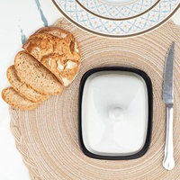 Porte-beurre en céramique noir et blanc avec couvercle allant au lave-vaisselle Porcelaine Beurrier Plante Gardien de beurre à motifs