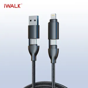 IWALK-Cable Crazy 4 en 1 de diseño único, carga máxima de 100W, Cable de carga con pantalla Digital, carga rápida PD de alta velocidad