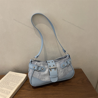 Sac bandoulière Y2K en jean patchwork pour femme, sac à main en cuir PU avec boucle métallique