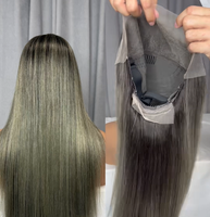Peluca de Cabello Humano Vietnamita con Frente de Encaje 13*4, Color T1B/Gris Ceniza, Sin Pegamento, Doble Trama, 250% de Densidad