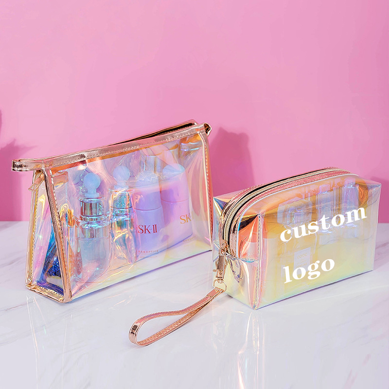 Hot Selling TPU Transparent Cosmetic Bag  Custom Logo Beauty  Multi-function Laser Cosmetic Pouch With Low MOQ