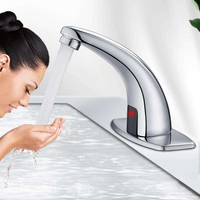 Robinet de lavabo moderne de luxe en laiton à détection automatique sans contact, finition chromée, installation monotrou