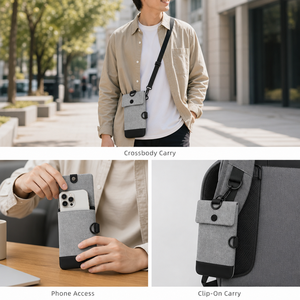 Sacs bandoulière pour téléphone 18x10x2.5cm, doublure en peluche résistante à l'eau, fermeture magnétique, poche avant, fixation par clip, convient aux téléphones de 6.8 pouces, pour hommes, gris, noir - Product Image 4