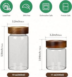 <b>Small</b> 19 oz Glass Storage Jars Airtight Lids 11Oz Wooden Lid Coffee <b>Container</b> Pantry Canister for Beans Rice Sugar Condiments - Product Image 4