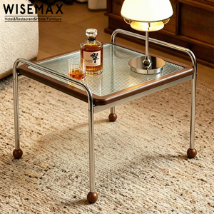 WISEMAX FURNITURE - Ensemble de tables basses rétro vintage <span class=keywords><strong>pour</strong></span> salon, avec plateau <span class=keywords><strong>en</strong></span> <span class=keywords><strong>verre</strong></span> et structure <span class=keywords><strong>en</strong></span> <span class=keywords><strong>bois</strong></span>, <span class=keywords><strong>table</strong></span> basse d'appoint <span class=keywords><strong>pour</strong></span> canapé - Product Image 5