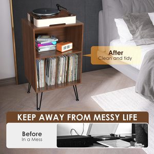 Support de tourne-disque avec rangement de disques armoire de rangement en <span class=keywords><strong>vinyle</strong></span> avec pieds en métal - Product Image 2