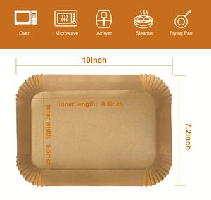 Rectangle 100 Pcs 10 Inch Disposable Non-stick Parchment <b>Baking</b> Filter <b>Silicone</b> air Fryer Disposable Paper Liner for air Fryer - Product Image 2