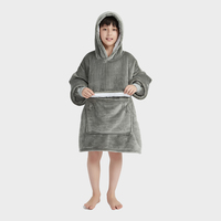 Sweat à capuche-couverture en polaire sherpa gris surdimensionné, doux et confortable, personnalisé de qualité supérieure, pour enfants, pour l'hiver, avec grande poche