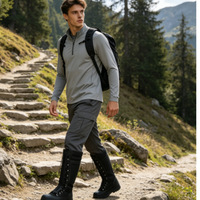 Bottes de randonnée montantes pour hommes, à semelle épaisse, avec lacets et fermeture éclair latérale, antidérapantes, résistantes à l'usure, en cuir véritable et respirantes