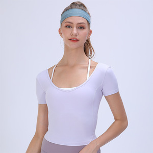 Conjuntos de Camisetas de Yoga Personalizadas de Alta Calidad, Suaves, Transpirables, Antibacterianas, de Secado Rápido, sin Costuras, Cuello Redondo, Manga Larga para Mujer - Product Image 5