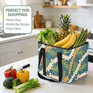 Grand panier de courses pliable à grande capacité, imprimé Plumeria hawaïenne Puakenikeni Lei, sac de courses pliable pour la plage - Product Image 5