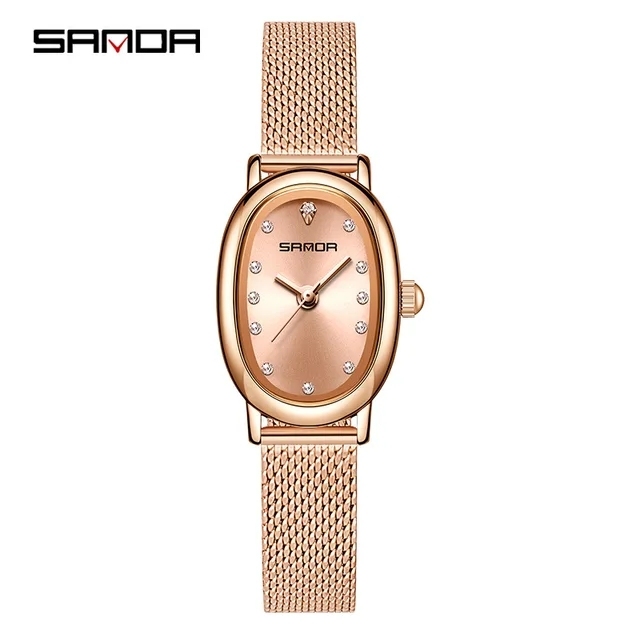 Sanda 1119 Oval Shape Diamond Dial Wristwatch Luxury Design Original Movement Quartz Ladies Watch for Women