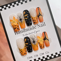 TSZS Faux Ongles à Presser Faits Main, Forme Cercueil, Longueur Moyenne, Automne, Motif Fleur 3D, Couleurs Or, Marron, Rouge, Nude, Réutilisables, Vente en Gros