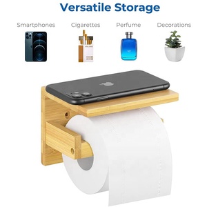 Portarotolo di <span class=keywords><strong>Carta</strong></span> <span class=keywords><strong>Igienica</strong></span> in Bambù Naturale di Lusso con Ripiano per Salviette Umidificate per Telefoni Cellulari - Product Image 3