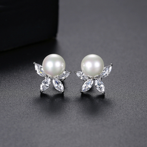 LUOTEEMI blanco perla de la boda de novia y collar de cristal de piedra de alta calidad de mujer pendientes de conchas marinas - Product Image 6