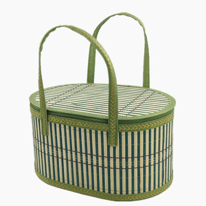 Bamboo Woven <b>Basket</b> With Floral Trim For Food <b>Storage</b> And Gift Giving - Product Image 4