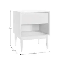 Table de chevet blanche de style mi-siècle avec tiroir, étagère de rangement ouverte, pieds en bois, pour chambre à coucher, petit espace, décoration