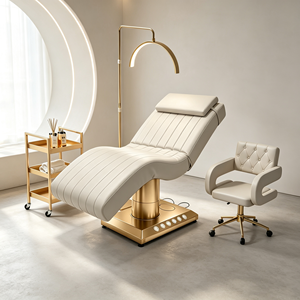 Cama de Masaje Eléctrica de Lujo Beige con 3 Motores, Cama Curva para Tatuajes, Estética Facial, Spa y Pestañas para Salón - Product Image 1