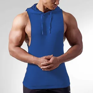 Aangepaste Gym Plus Size Spier Mens Dri Mouwloos T-shirt Mannen Tank Top Shark Fit 100% Katoen Workout Mouwloze Gym hoodies