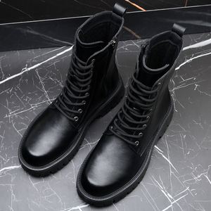 Men's Trendy All Seasons Waterproof for Boots British Style High Top Ankle <b>Bootie</b> Warm Cotton Filled Fur Rubber Upper Genuine - Product Image 5