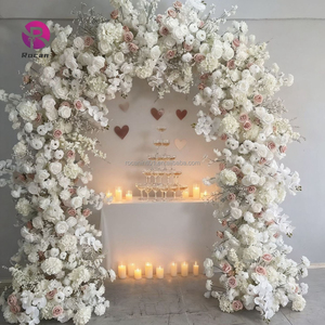 Arche de fleurs de mariage, toile de fond pour photos de mariage, cercle de 8 pieds, arrangement de fleurs blanches en rose et en gypsophile, chemin de table, fleurs décoratives de mariage - Product Image 3