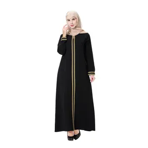 2022 नई आगमन ठोस लंबी आस्तीन मैक्सी पोशाक सोने के साथ विस्तार जातीय मुस्लिम Abaya उत्पाद