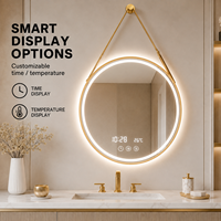 Miroir de salle de bain LED rond intelligent avec cadre en alliage d'aluminium brossé, cadeaux de maquillage pour femmes, 3 couleurs, fonction intelligente, anti-buée