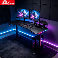 Bureau de jeu électrique réglable en hauteur Foshan Furniture avec supports pour deux moniteurs et éclairage RGB