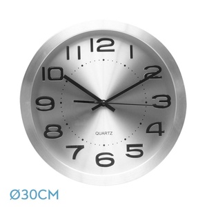 Orologio da parete in alluminio argento, 30 cm, movimento continuo; ideale per decorare e dire l'ora con eleganza. - Product Image 1