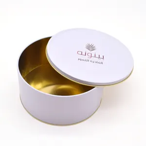Custom New Product 6inch Food Grade Round Metal Container Beige White Candy Biscuit Cookie Tin Can Packaging Box For Baking Cake