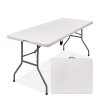Table pliante rectangulaire en plastique HDPE portable sur mesure de 1,8 m, robuste, pliable en deux, pour le camping, les pique-niques, le jardin, les expositions