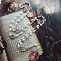 Mecrt mode sept chagrin chapelet perles blanches chapelet rond vierge marie pendentif chapelet religieux collier