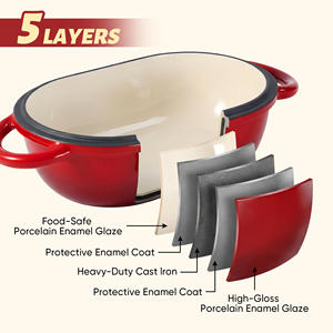 Olla de hierro fundido esmaltado de 2QT con tapa, tipo horno holandés ovalado, con asas, apta para horno, apta para lavavajillas, compatible con inducción y gas, para masa madre - Product Image 5