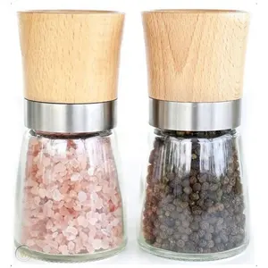 2024 New Arrival Kitchen Gadget Manual Wooden Salt and Pepper Grinder Ceramic Burr Dry Spice Salt Grinder