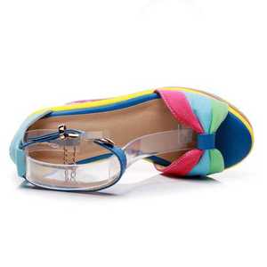 Gâteau éponge couleur assortie chaussures pour femmes sandales compensées en paille été nouveau talon Super haut bouche de poisson couleur romaine petite <span class=keywords><strong>taille</strong></span> - Product Image 4