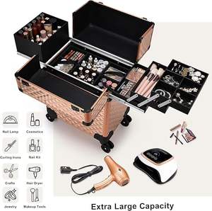 Maleta de Maquillaje Rodante de Aluminio con Riel Deslizante, Capa Intermedia Extraíble, Cierre, Ruedas Giratorias e Impermeable - Product Image 2