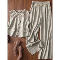Ensemble décontracté d'été pour femmes, style européen, léger, mature, respirant, veste et pantalon large