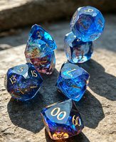 Ensemble de dés en résine à facettes multiples, 7 pièces, effet nébuleuse transparent, dés DND pour jeux de rôle Dungeons and Dragons