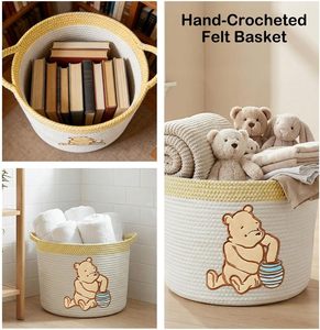 Cesto in Corda di Cotone Ricamato <span class=keywords><strong>Winnie</strong></span> <span class=keywords><strong>the</strong></span> <span class=keywords><strong>Pooh</strong></span>, Grande Organizzatore per Giocattoli per Cameretta, Asilo Nido e Sala Giochi - Product Image 5