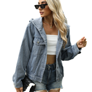 Sobrecamisa con Capucha de Mezclilla Lavada Estilo Vintage para Mujer 2026, Transpirable, Manga Larga, Chaqueta Streetwear para Otoño/Invierno/Verano - Product Image 2