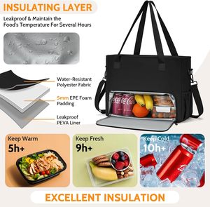 महिला पुरुषों के लिए दोपहर का लंच कूलर बॉक्स लीकप्रूफ कूलर टोटे बैग बड़ी क्षमता कार्य यात्रा स्कूल कार्यालय पिकनिक - Product Image 5