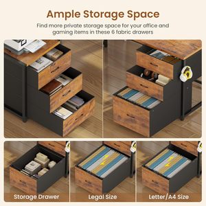 ลิ้นชักเก็บแฟ้มแบบย้อนกลับได้สีน้ำตาลแบบชนบท6ลิ้นชักเก็บอาหารฮัทช์มุมเล่นเกมโต๊ะคอมพิวเตอร์โต๊ะทำงาน - Product Image 4