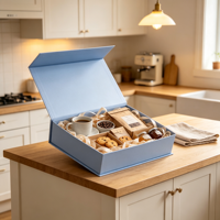 Caja de Regalo Azul para Café con Taza, Granos de Café, Galletas, Frascos, Bolsas de Papel Kraft, Empaque de Cocina al por Mayor, Set de Regalo Ecológico de Papel