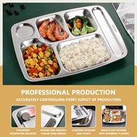 YITIAN Plateau Alimentaire Sus 304 Maison Hôtel Restaurant Personnalisé En Acier Inoxydable 5 Compartiments Section Divisé Plateau De Service Avec Couvercle