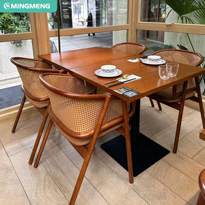 Ensembles de <span class=keywords><strong>restaurant</strong></span> en rotin <span class=keywords><strong>vintage</strong></span>, tables en bois et chaises en rotin pour bar, café, salle à manger, hôtel, mobilier de café - Product Image 1